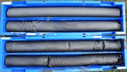 Fig. 5: Holocene estuarine bay-fill mudstone cores from one of the Livadi Marsh boreholes. Core boxes are 1m long.